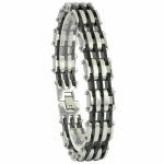 Bracelet homme en acier inoxydable argent 100% stainless stel et caoutchouc. j7225eb