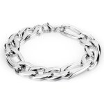 Bracelet homme acier inoxydable maille figaro couleur argent 20cm 12mm