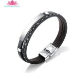 Bracelet hommes bijoux double couche noir en cuir corde tresse bracelet personnaliser