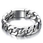 Bracelet homme chane gourmette en acier inoxydable - couleur argent poli