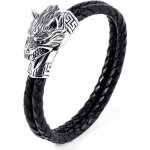 Bracelet homme en cuir entrelacé tête de loup viking - marque - modèle - noir - adulte Bracelet homme en cuir entrelacé tête de loup viking - marque - modèle - noir - adulte