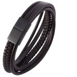Bracelet homme en cuir v�ritable multi liens marron avec fermoir magn�tique en acier