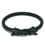 Bracelet homme jonc acier inoxydable noir têtes de dragon Bracelet homme jonc acier inoxydable noir têtes de dragon