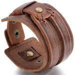 Bracelet homme manchette large cuir alliage fantaisie couleur brun - jewelrywe