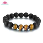 Bracelet homme - bracelet perl� en agate noire avec pierre oeil de tigre 10 mm - meilleur cadeau pour ...