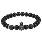 Bracelet homme - perles de t�te de lion noir - alliage couronne - extensible - �l�gant - durable