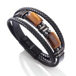 Bracelet homme ?il de tigre - manchette en cuir tressé - cadeau anniversaire cadeau de noel - marron Bracelet homme ?il de tigre - manchette en cuir tressé - cadeau anniversaire cadeau de noel - marron
