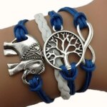 Bracelet - abijoux - infini elephant arbre de vie - cuir bleu - m�tal argent� - 17 � 21 cm