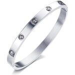 Bracelet jonc pour femme en acier inoxydable argent avec strass 64mm