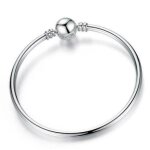 Bracelet - jonc - femme / enfant - fermoir boule - 55 mm - argent - rhodi
