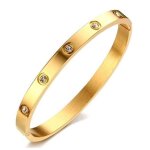 Bracelet jonc ferm femme en acier inoxydable dor avec strass 64mm - marque - modle - acier - dor ...