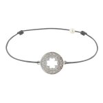 Bracelet lien argent m�daille porte chance et strass - les poulettes bijoux - classics - gris