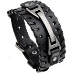 Bracelet manchette en cuir tress� pour homme - large r�glable noir