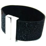 Bracelet manchette souple femme strass noir fermoir acier inoxydable