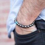 Bracelet minceur h�matite - lik431 - favorise l?�nergie vitale - perte de poids - perle dopale bleue