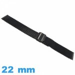 Bracelet montre - acier - maille milanaise - 22 mm - noir - fermoir coulissant Bracelet montre - acier - maille milanaise - 22 mm - noir - fermoir coulissant