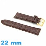 Bracelet montre - cuir - 22 mm - rembourr - crocodile - marron - dor