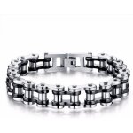 Bracelet motard homme en acier inoxydable cha�ne � maillons argent� / noir gmsp477