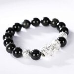 Bracelet en obsidienne chinoise avec pixiu en argent s925 pour hommes et femmes - porte - bonheur et ...