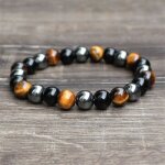 Bracelets en obsidienne hmatite noire naturelle pour hommes et femmes bijoux en perles doeil de tigre ...