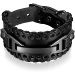 Bracelet - oidea - manchette cuir tress� - r�glable - noir marron - style r�tro