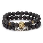 Bracelet perle homme noir natural tte de lion pierre volcanique cadeau jeune homme - 19cm - insfity