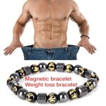 Bracelets de perte de poids magn�tiques or et noir pour hommes perles en h�matite breloque en pierre ...
