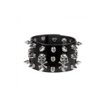 Bracelet biker - boland - noir / argent - pics - têtes de morts Bracelet biker - boland - noir / argent - pics - têtes de morts