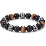Bracelet h�matite noire obsidienne oeil de tigre argent - adulte - femme