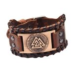 Bracelet viking odin triangle pu cuir tendance bracelet rune tribal homme cuir rouge cuivre