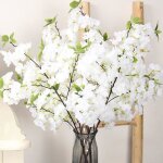 Branches de fleurs de cerisier artificielles - estampille - 100 cm - lot de 3 - blanc - plastique et ...