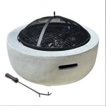 Brasero barbecue rond 2 en 1 barbecue et chauffage 60. 5cm acier effet b�ton gris clair avec poign�es ...
