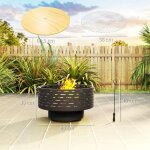 Brasero 3 en 1 �60 x 39 cm en acier inoxydable avec grille pare - �tincelles et tisonnier gris anthracite ...