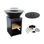 Brasero barbecue �815cm avec grille de cuisson espace de rangement couvercle et ustensiles