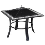 Brasero carr� runedak 76 cm acier laqu� pierres mosa�que accessoires couvercle jardin terrasse feu bois ...
