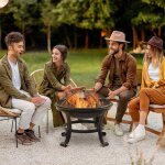 Brasero chemin�e foyer ext�rieur rond avec pare - �tincelles tisonnier m�tal dim. 55l x 55l x 50h cm ...