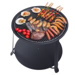 Brasero de jardin rond multifonction avec �tag�re et �cran anti - �tincellesbarbecue et chauffage ext�rieur ...