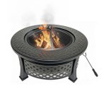 Brasero relaxdays � 55 cm avec pare - �tincelles tisonnier acier jardin terrasse noir