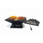 Brasero relaxdays hxlxp : 36x45x45 cm avec grille pare - �tincelles tisonnier acier jardin noir