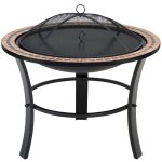 Brasero rond fuoco � 76 cm acier laqu� pierres mosa�que accessoires couvercle jardin terrasse feu bois ...