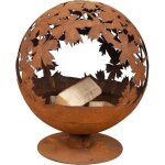 Brasero rond en mtal rouill feuilles