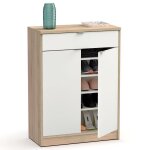 Briebe meuble à chaussures entrée meuble rangement 2 portes tiroir 101x75x36cm briebe domus blanc / bois ... Briebe meuble à chaussures entrée meuble rangement 2 portes tiroir 101x75x36cm briebe domus blanc / bois ...