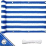 Brise - vue 5 mtres pour balcon avec protection uv 90% corde de fixation de 12 mtres incluse ray bleu ...