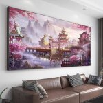 Broderie diamant kit complet5d diamond painting grand format paysage de fleurs de cerisier d�coration ...