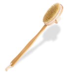 Brosse de bain douche longue en soies et bois delaman - purifiante exfoliante massage anti - acn