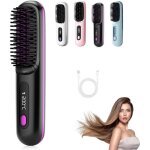 Brosse chauffante lissante cheveux courts usb - 3 niveaux chauffage + �cran led - l�g�re portable (noir) ...