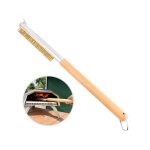 Brosse pour four  pizza - 52 cm avec racloir en acier inoxydable poils en laiton manche en bois de caoutchouc ...