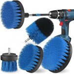Brosse perceuse nettoyage - 5 pi�ces - nylon - bleu - 4 formes diff�rentes - embout droit allong� 6