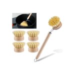 Brosse  vaisselle en bois avec 4 ttes de rechange - brosse  vaisselle durable - brosse  vaisselle ...