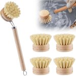 Brosse  vaisselle - fibre - lot de 4 - bois de htre - 3 ttes de rechange - antibactrien